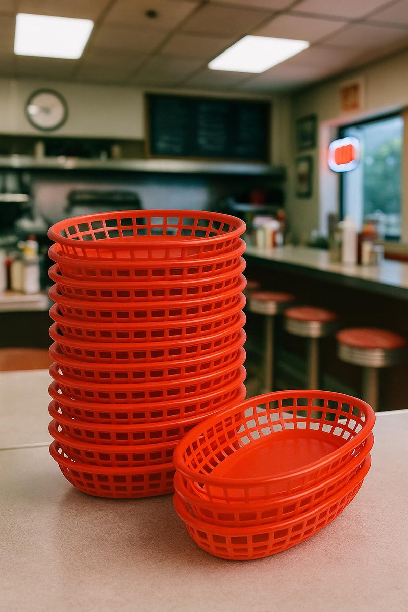 PREMIUS Food Deli Basket For Hamburgers, Hot Dogs, French Fries, Red, 9.25x5.67x1.75 Inches, 3-Pack - Image 3